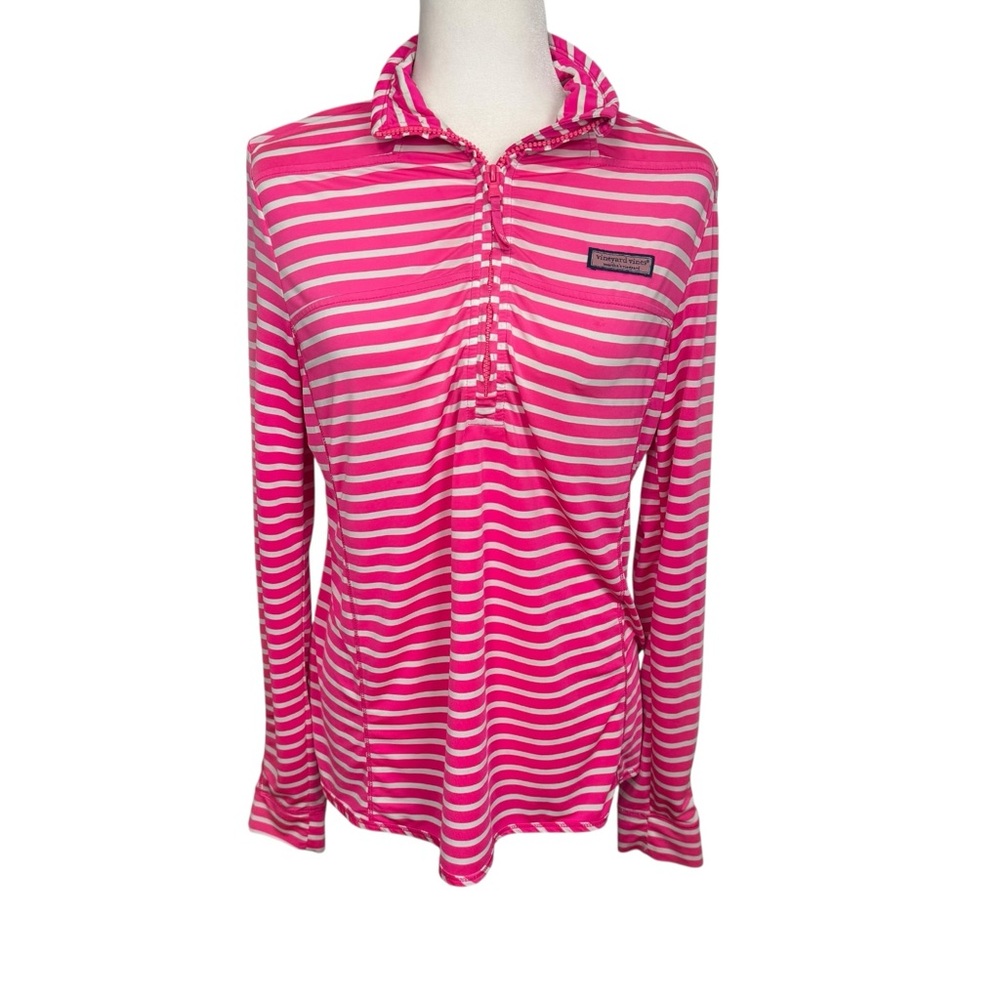 VINEYARD VINES Performance Sankaty Shep Shirt 1/2 zip Pink WHite Size Small